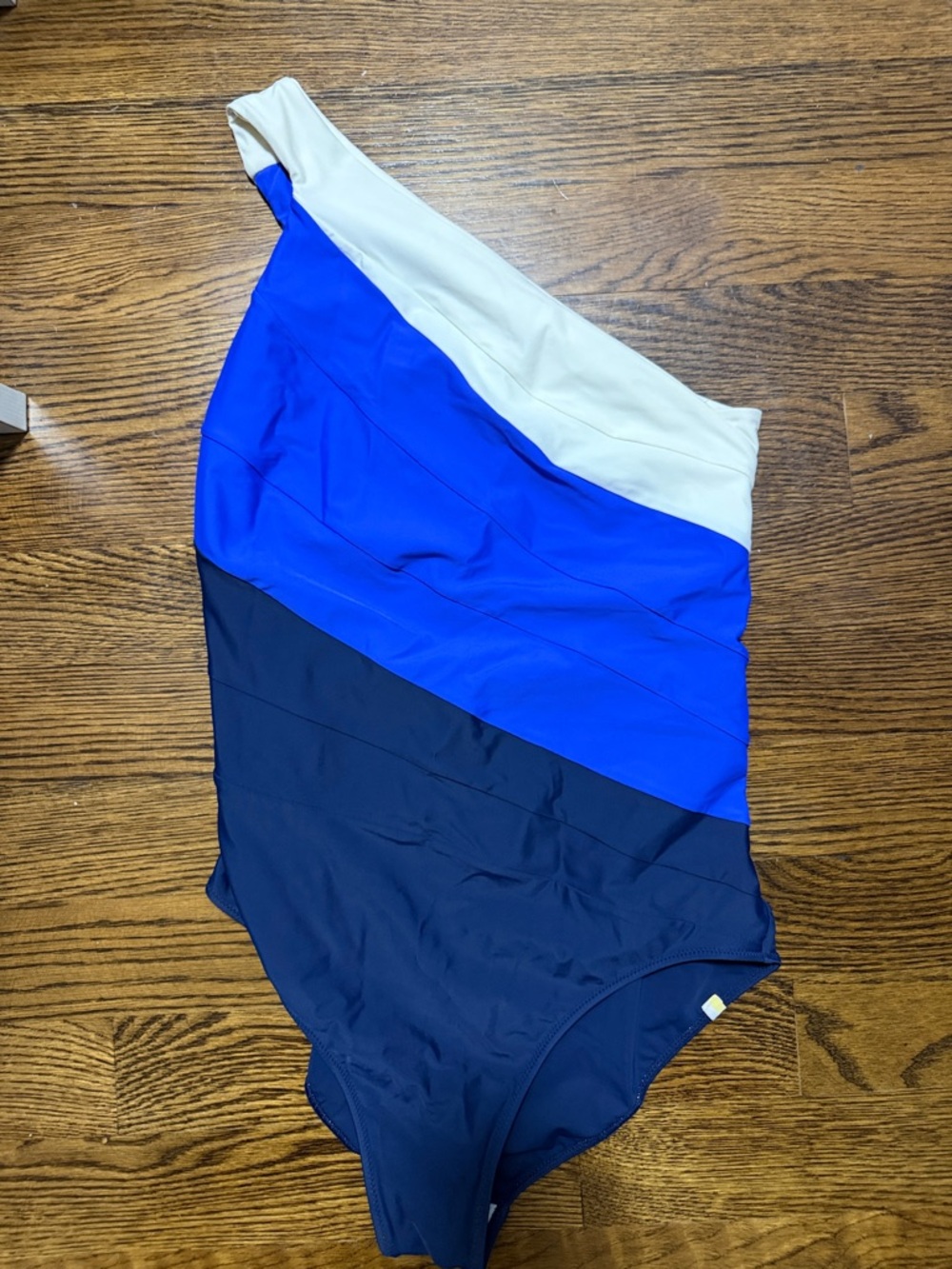 One-Shoulder Colorblock Summersalt Swimsuit in White, Royal Blue & Navy